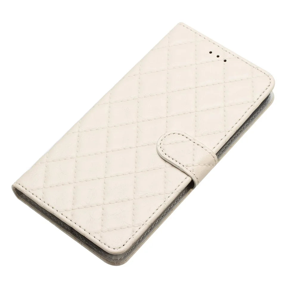 For Google Pixel 7a PU Leather Wallet Phone Case Stitching Line Rhombus Flip Stand Protective Cover - White - 6