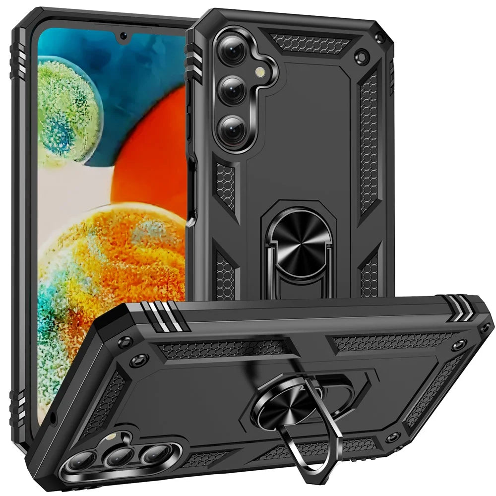For Samsung Galaxy A24 4G (162.1 x 77.6 x 8.3mm) Kickstand Car Mount Phone Case PC + TPU Dual Layer Protective Cover - Black - 1