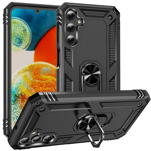 For Samsung Galaxy A24 4G (162.1 x 77.6 x 8.3mm) Kickstand Car Mount Phone Case PC + TPU Dual Layer Protective Cover - Black - 1