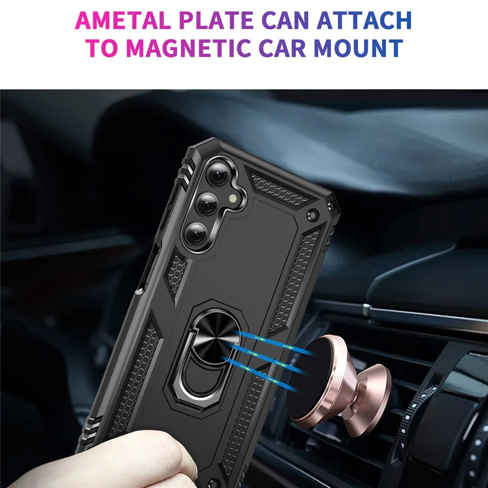 For Samsung Galaxy A24 4G (162.1 x 77.6 x 8.3mm) Kickstand Car Mount Phone Case PC + TPU Dual Layer Protective Cover - Black - 3