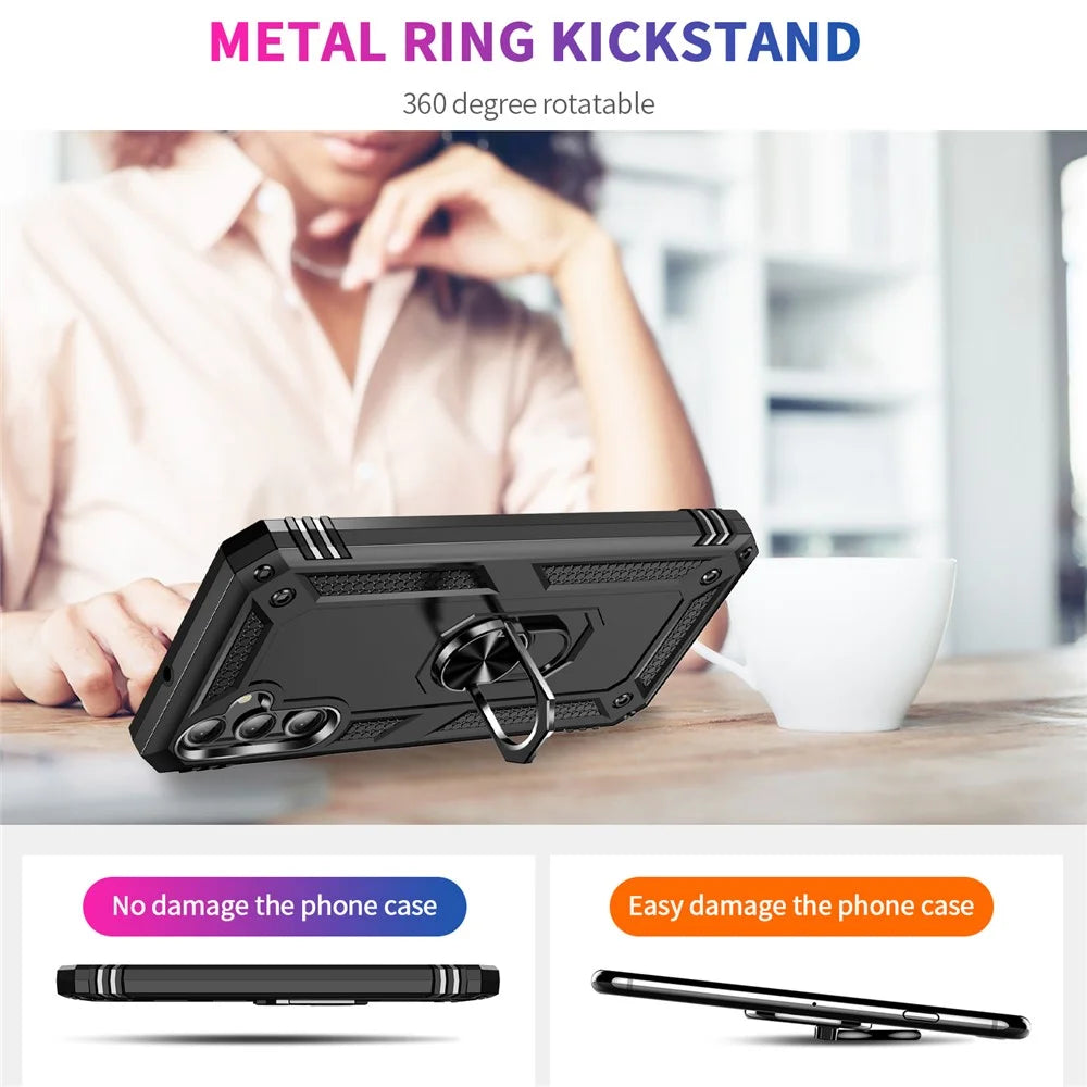 For Samsung Galaxy A24 4G (162.1 x 77.6 x 8.3mm) Kickstand Car Mount Phone Case PC + TPU Dual Layer Protective Cover - Black - 4