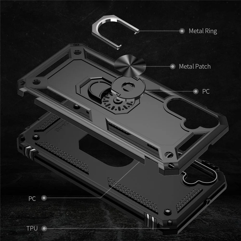 For Samsung Galaxy A24 4G (162.1 x 77.6 x 8.3mm) Kickstand Car Mount Phone Case PC + TPU Dual Layer Protective Cover - Black - 6