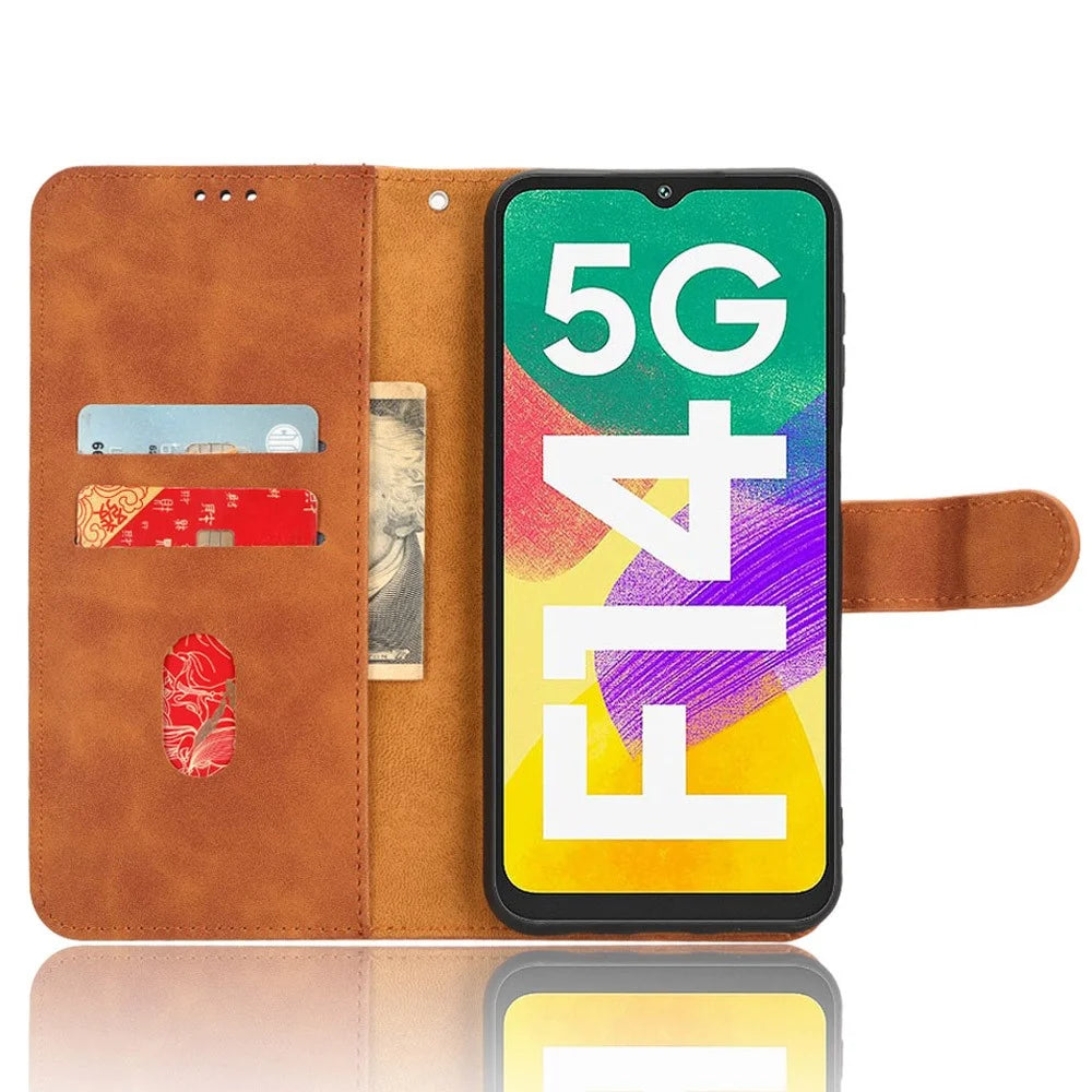 For Samsung Galaxy F14 5G Skin-touch Wallet Phone Case PU Leather Stand Cover - Brown - 2