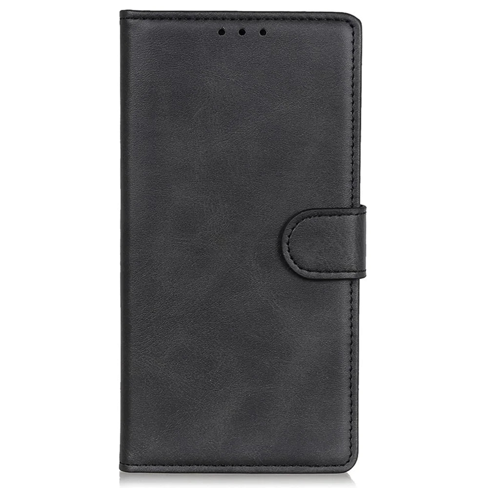 Phone Case for Samsung Galaxy F14 5G PU Leather Cowhide Texture Wallet Stand Flip Shell Cover - Black - 6