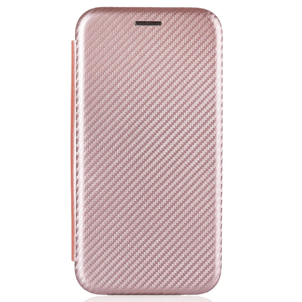 For vivo Y77 5G Carbon Fiber Texture Leather Phone Case Cover with Stand Card Holder - Rose Gold - 6