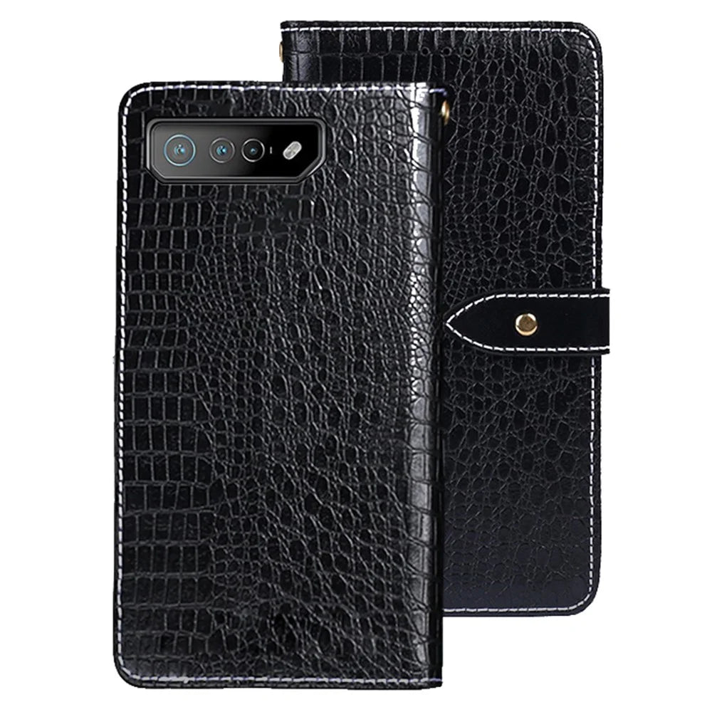 IDEWEI For Asus ROG Phone 7 5G Crocodile Texture Leather Phone Case Wallet Stand Cover - Black - 1