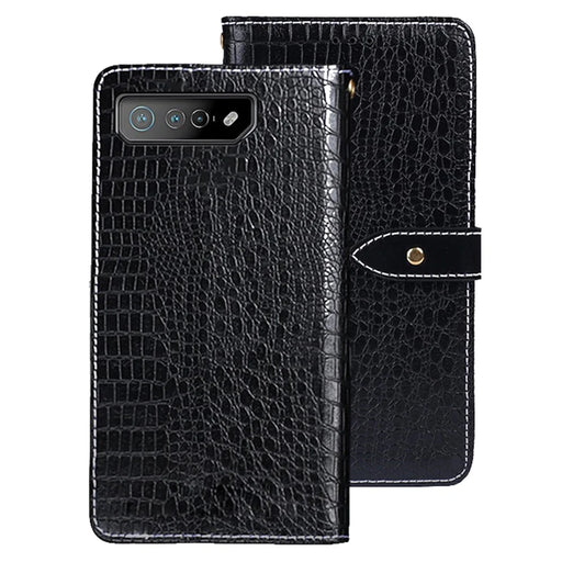 IDEWEI For Asus ROG Phone 7 5G Crocodile Texture Leather Phone Case Wallet Stand Cover - Black - 1