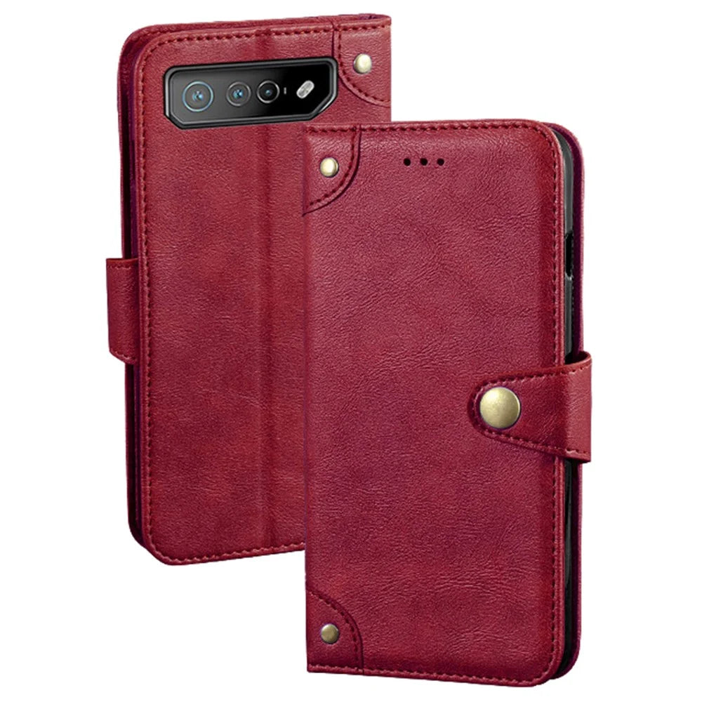 IDEWEI For Asus ROG Phone 7 5G Phone  Wallet Case PU Leather Anti-scratch Stand Cover - Red - 1