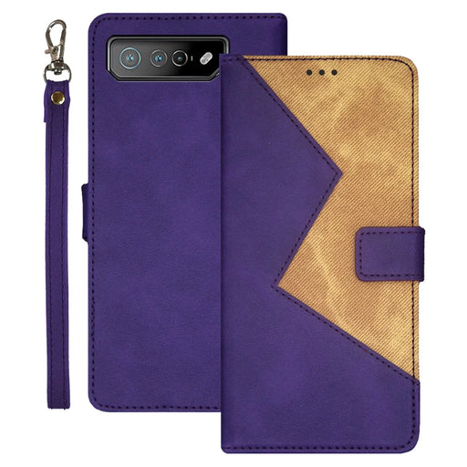 IDEWEI For Asus ROG Phone 7 5G Card Holder Phone Case PU Leather Stand Color Splicing Cover - Purple - 1