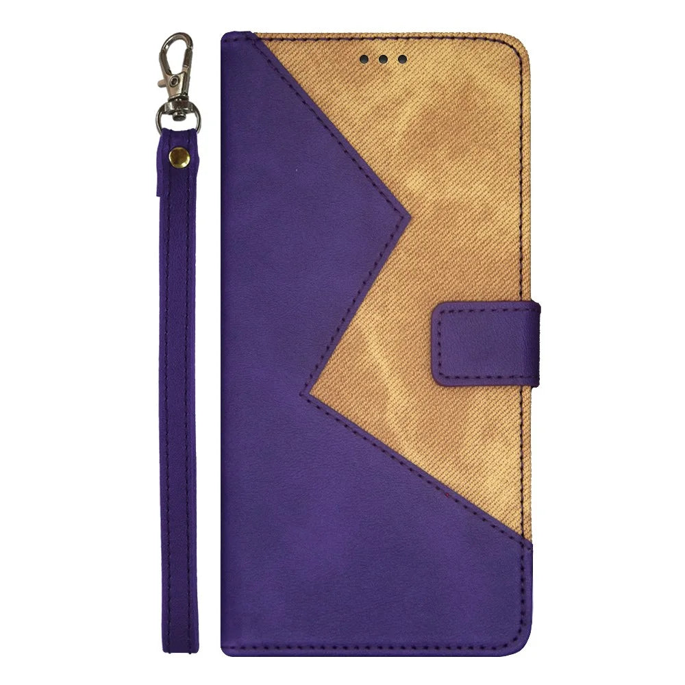 IDEWEI For Asus ROG Phone 7 5G Card Holder Phone Case PU Leather Stand Color Splicing Cover - Purple - 5
