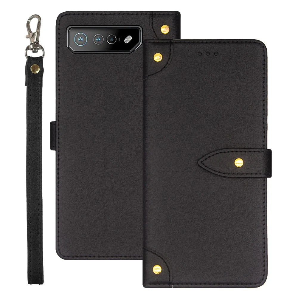 IDEWEI For Asus ROG Phone 7 5G Flip Stand Phone Case Leather Drop-proof Cover with Card Slots - Black - 1