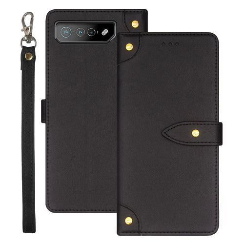 IDEWEI For Asus ROG Phone 7 5G Flip Stand Phone Case Leather Drop-proof Cover with Card Slots - Black - 1
