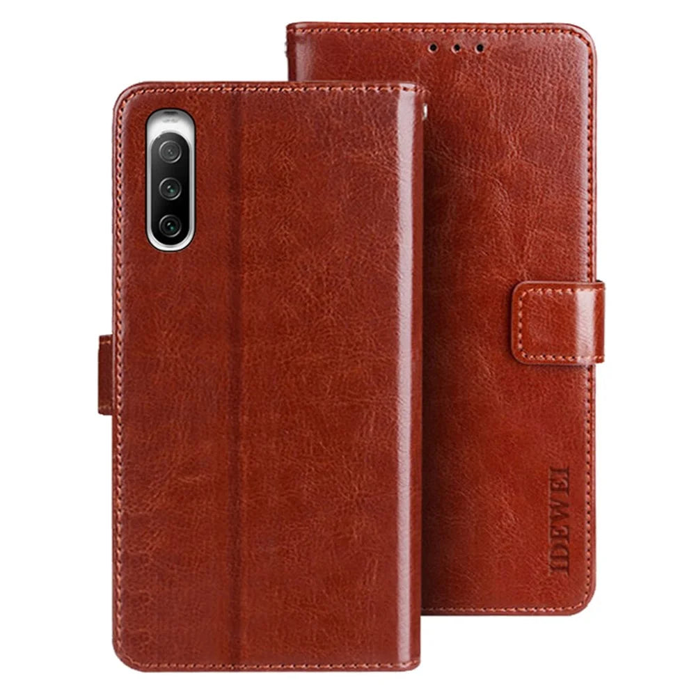 IDEWEI For Sony Xperia 10 V Wallet PU Leather Stand Case Crazy Horse Texture Phone Cover - Brown - 1