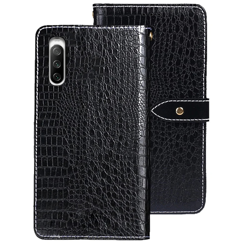 IDEWEI For Sony Xperia 10 V PU Leather Phone Case Crocodile Texture Wallet Stand Cover - Black - 1
