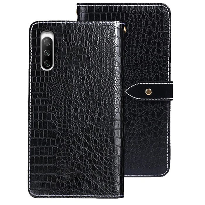 IDEWEI For Sony Xperia 10 V PU Leather Phone Case Crocodile Texture Wallet Stand Cover - Black - 1