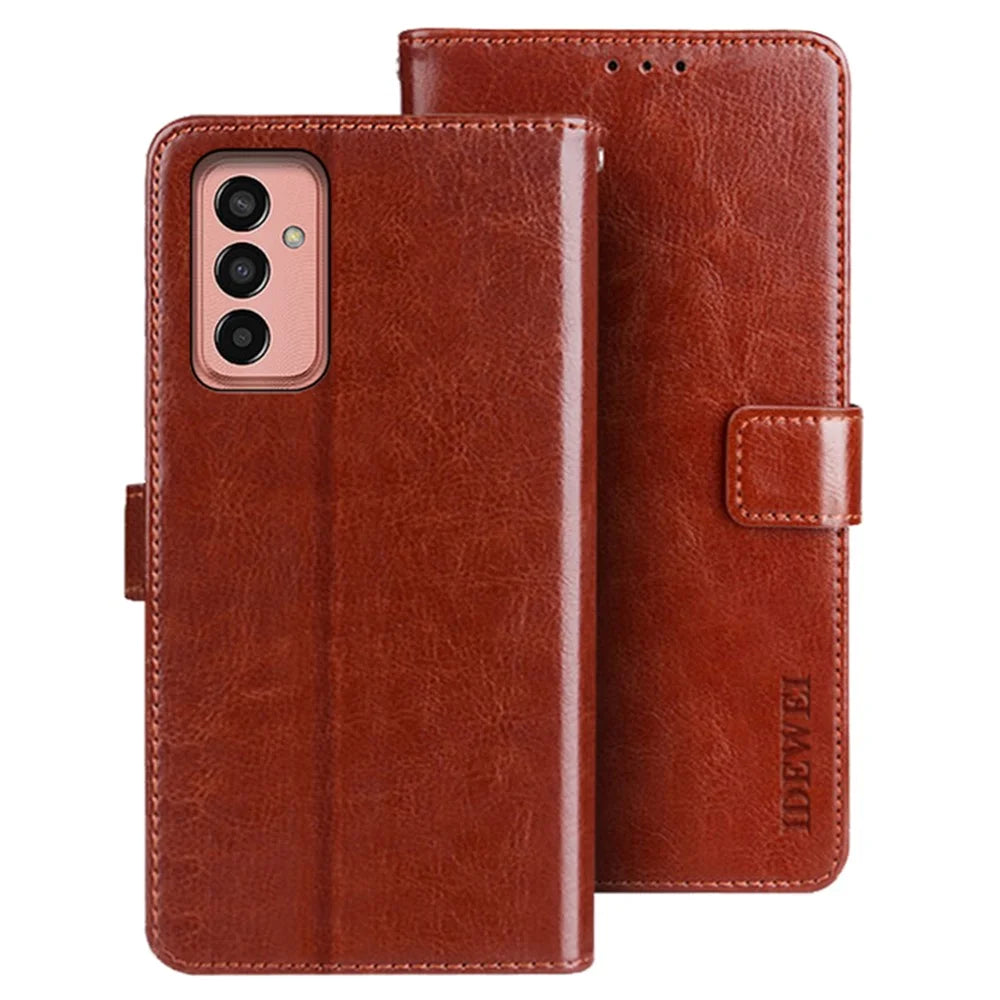 IDEWEI For Samsung Galaxy M13 4G Crazy Horse Texture Wallet PU Leather Stand Case Phone Cover - Brown - 1