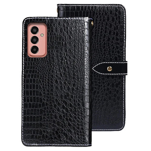 IDEWEI For Samsung Galaxy M13 4G PU Leather Crocodile Texture Phone Case Wallet Stand Cover - Black - 1