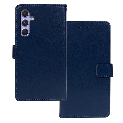 IDEWEI Crazy Horse Texture Stand Case for Samsung Galaxy A24 4G (162.1 x 77.6 x 8.3mm) PU Leather Wallet Cover Phone Shell - Blue - 1