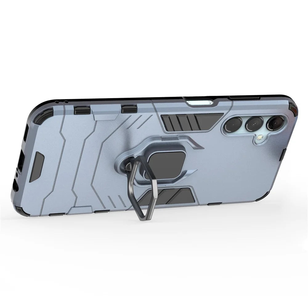 For Samsung Galaxy M14 5G TPU+PC Phone Case Ring Holder Kickstand Shockproof Cover - Blue - 3
