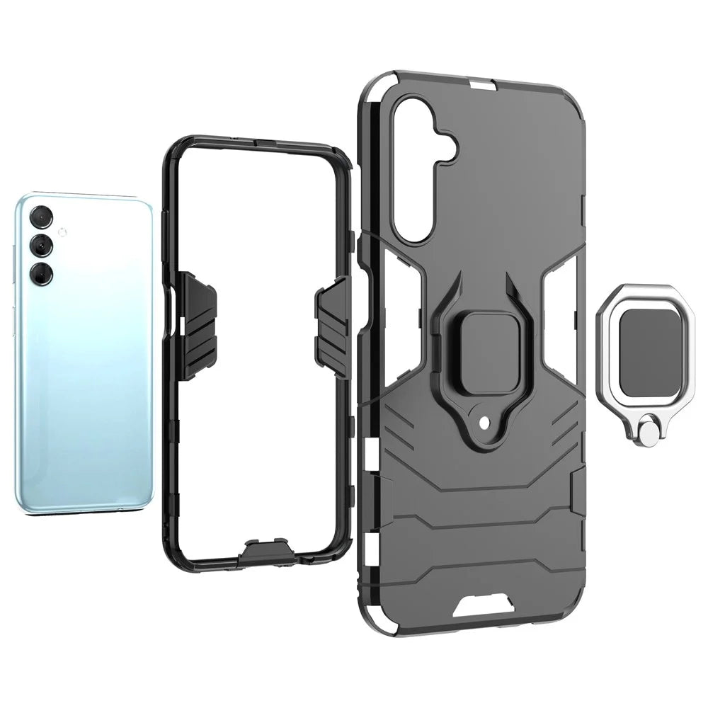 For Samsung Galaxy M14 5G TPU+PC Phone Case Ring Holder Kickstand Shockproof Cover - Blue - 4
