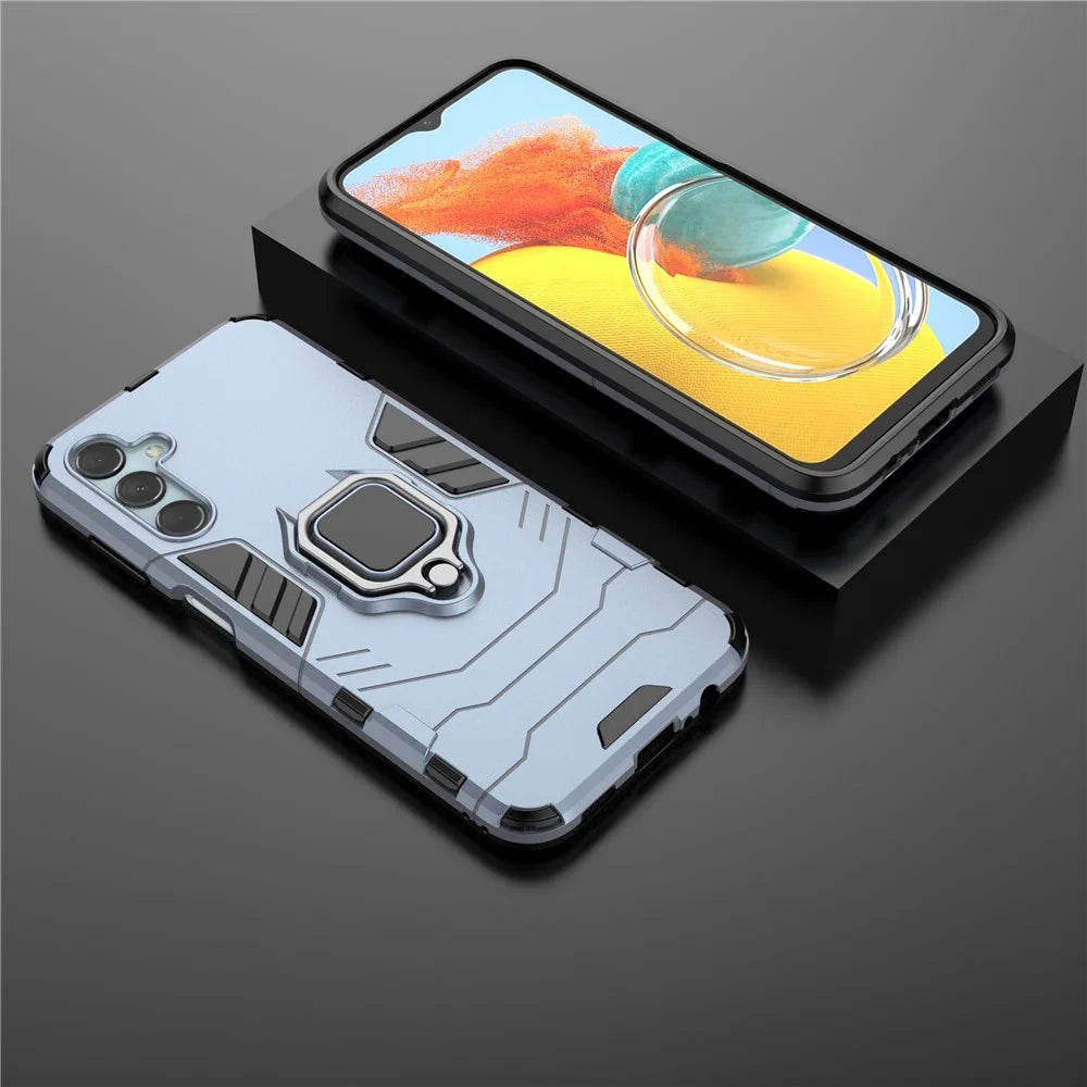 For Samsung Galaxy M14 5G TPU+PC Phone Case Ring Holder Kickstand Shockproof Cover - Blue - 5