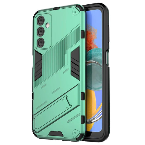 For Samsung Galaxy M14 5G PC + TPU Impact-Resistant Case Kickstand Protective Phone Cover - Green - 1