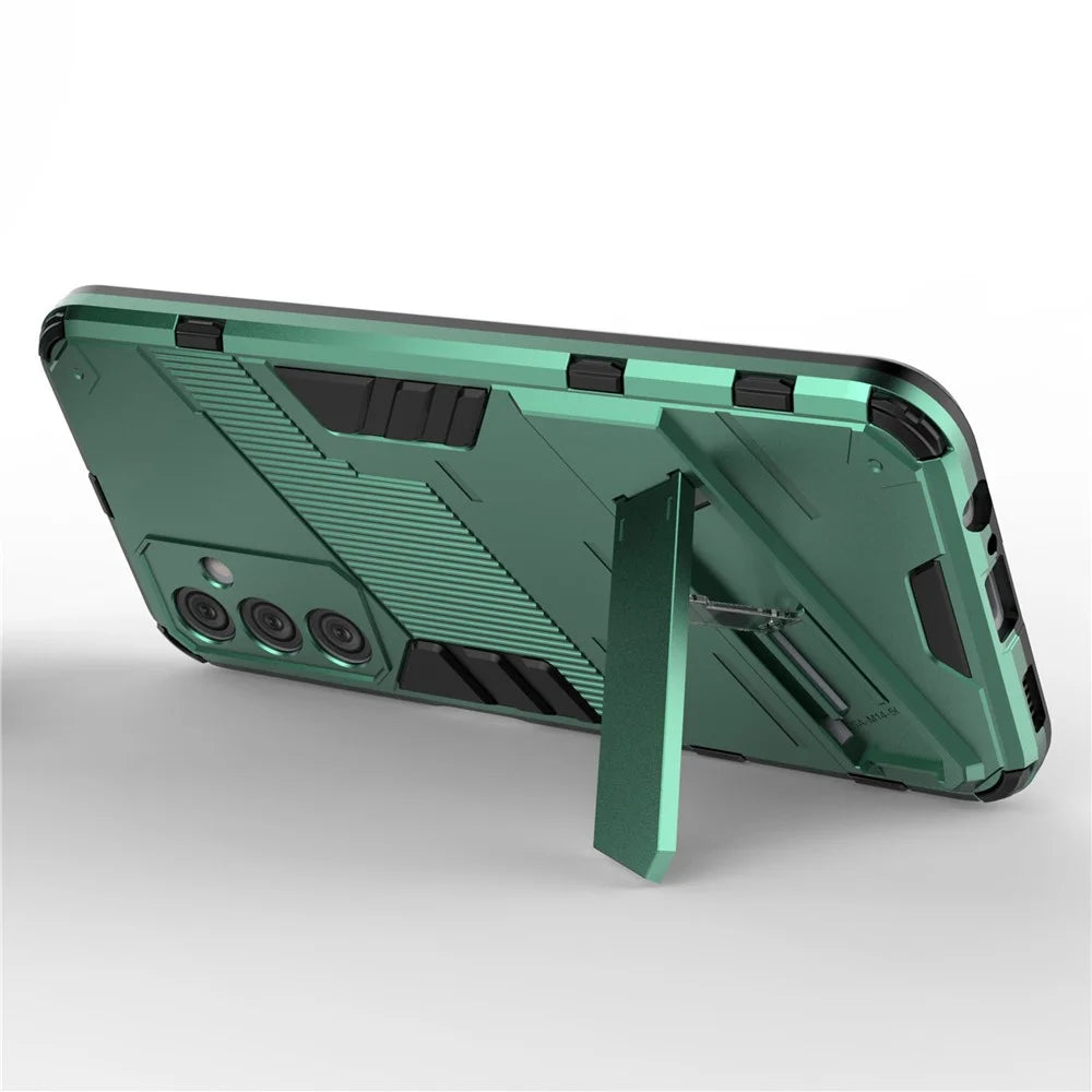 For Samsung Galaxy M14 5G PC + TPU Impact-Resistant Case Kickstand Protective Phone Cover - Green - 2