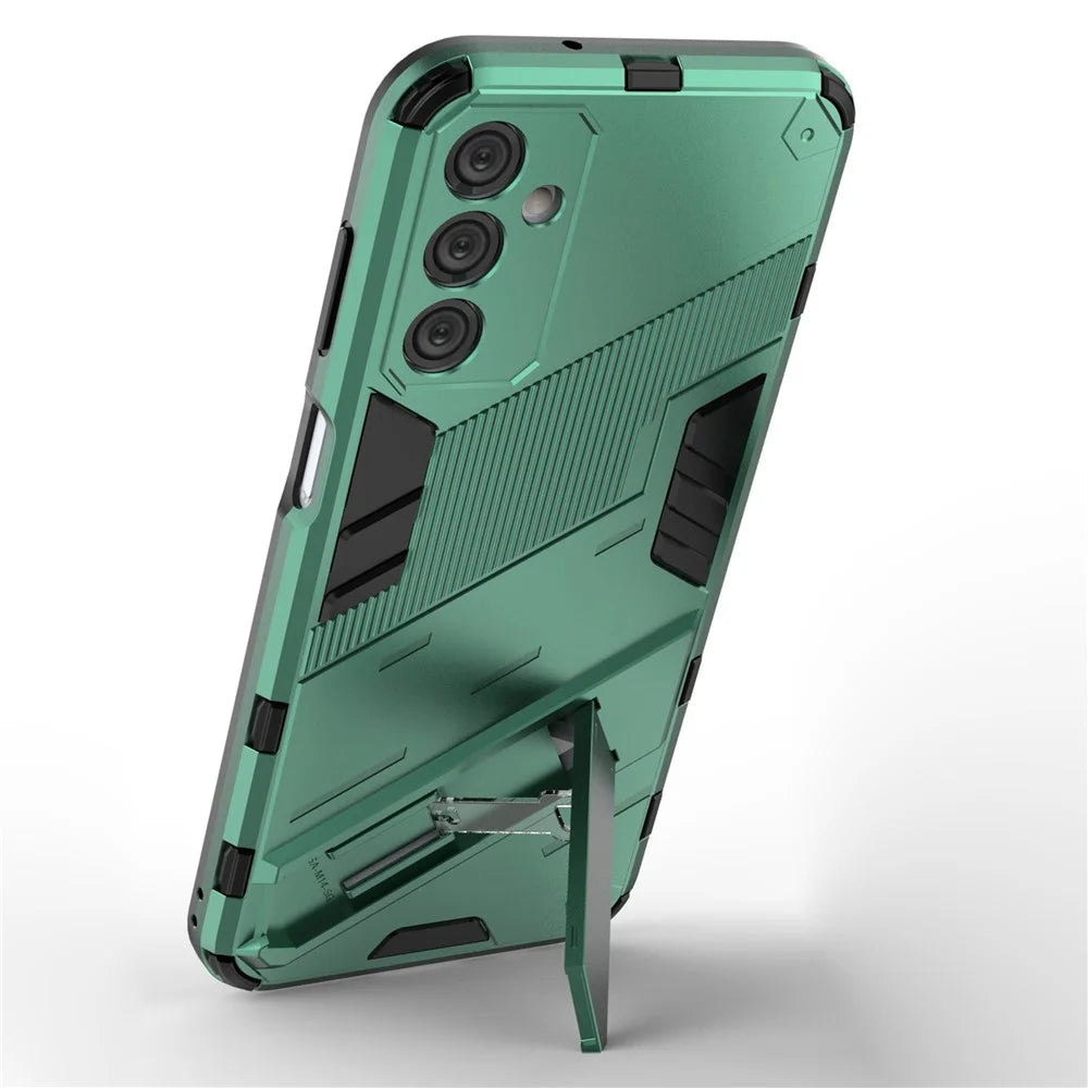 For Samsung Galaxy M14 5G PC + TPU Impact-Resistant Case Kickstand Protective Phone Cover - Green - 3