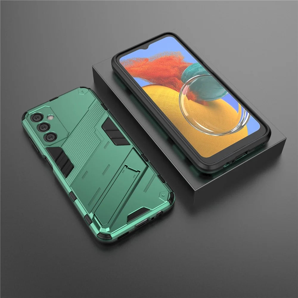 For Samsung Galaxy M14 5G PC + TPU Impact-Resistant Case Kickstand Protective Phone Cover - Green - 6