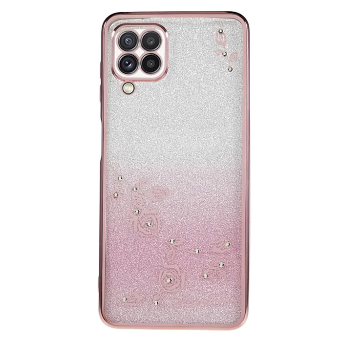 KADEM For Samsung Galaxy A12 Gradient Glitter Case Flower Pattern Rhinestone TPU Phone Cover - Rose Gold - 1
