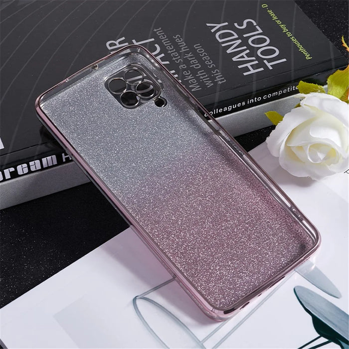 KADEM For Samsung Galaxy A12 Gradient Glitter Case Flower Pattern Rhinestone TPU Phone Cover - Rose Gold - 4