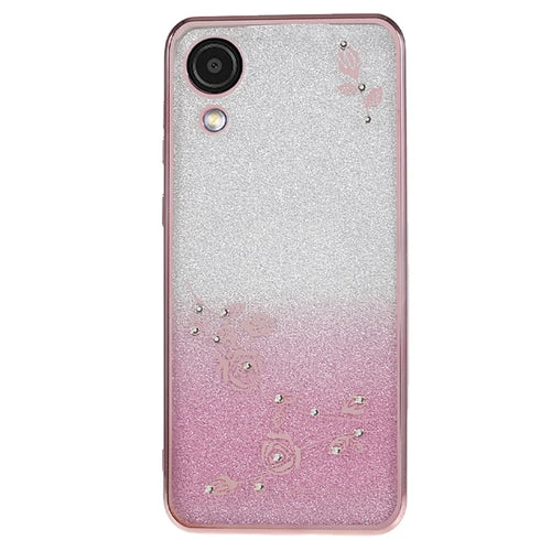 KADEM For Samsung Galaxy A03 Core Gradient Glitter TPU Case Floral Pattern Rhinestone Phone Cover - Rose Gold - 1