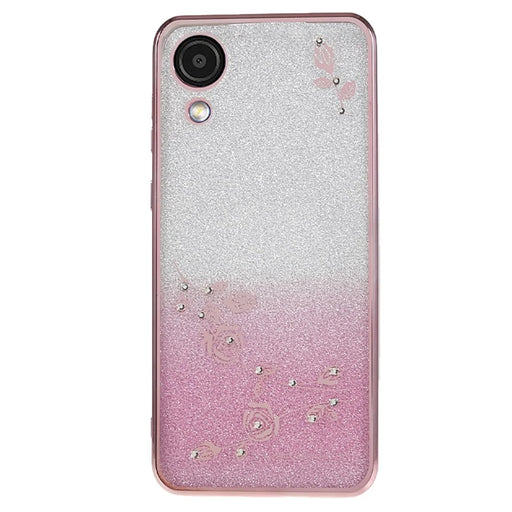 KADEM For Samsung Galaxy A03 Core Gradient Glitter TPU Case Floral Pattern Rhinestone Phone Cover - Rose Gold - 1