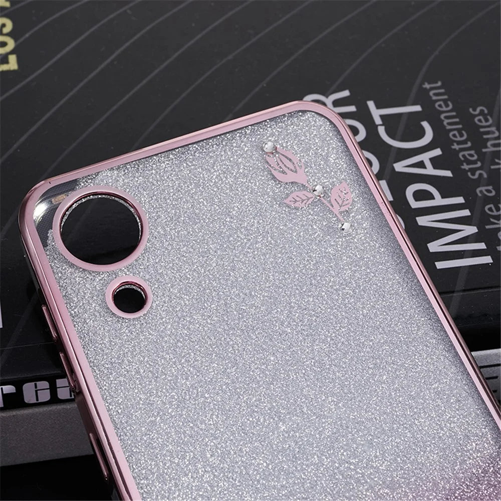KADEM For Samsung Galaxy A03 Core Gradient Glitter TPU Case Floral Pattern Rhinestone Phone Cover - Rose Gold - 4