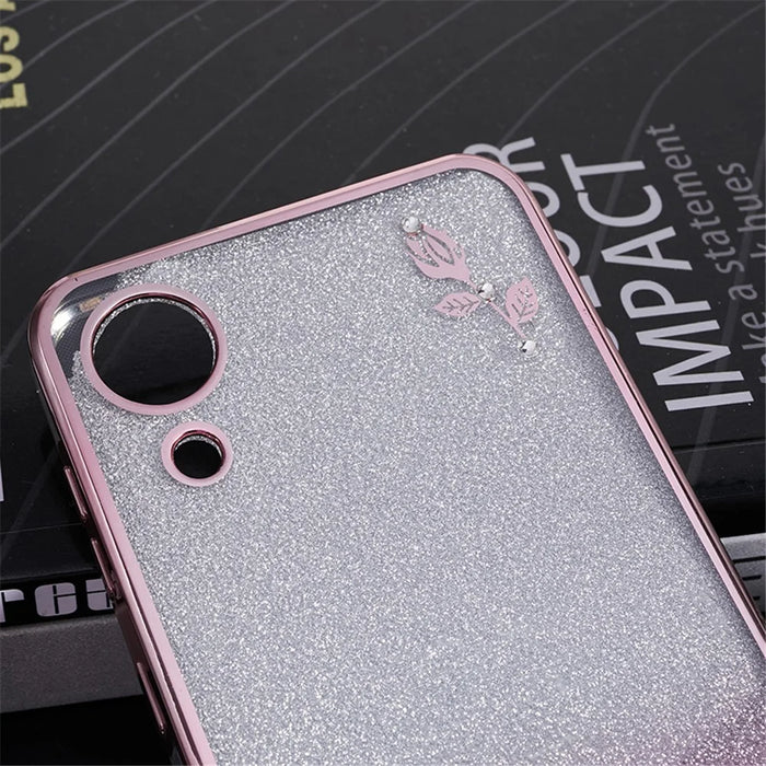 KADEM For Samsung Galaxy A03 Core Gradient Glitter TPU Case Floral Pattern Rhinestone Phone Cover - Rose Gold - 4
