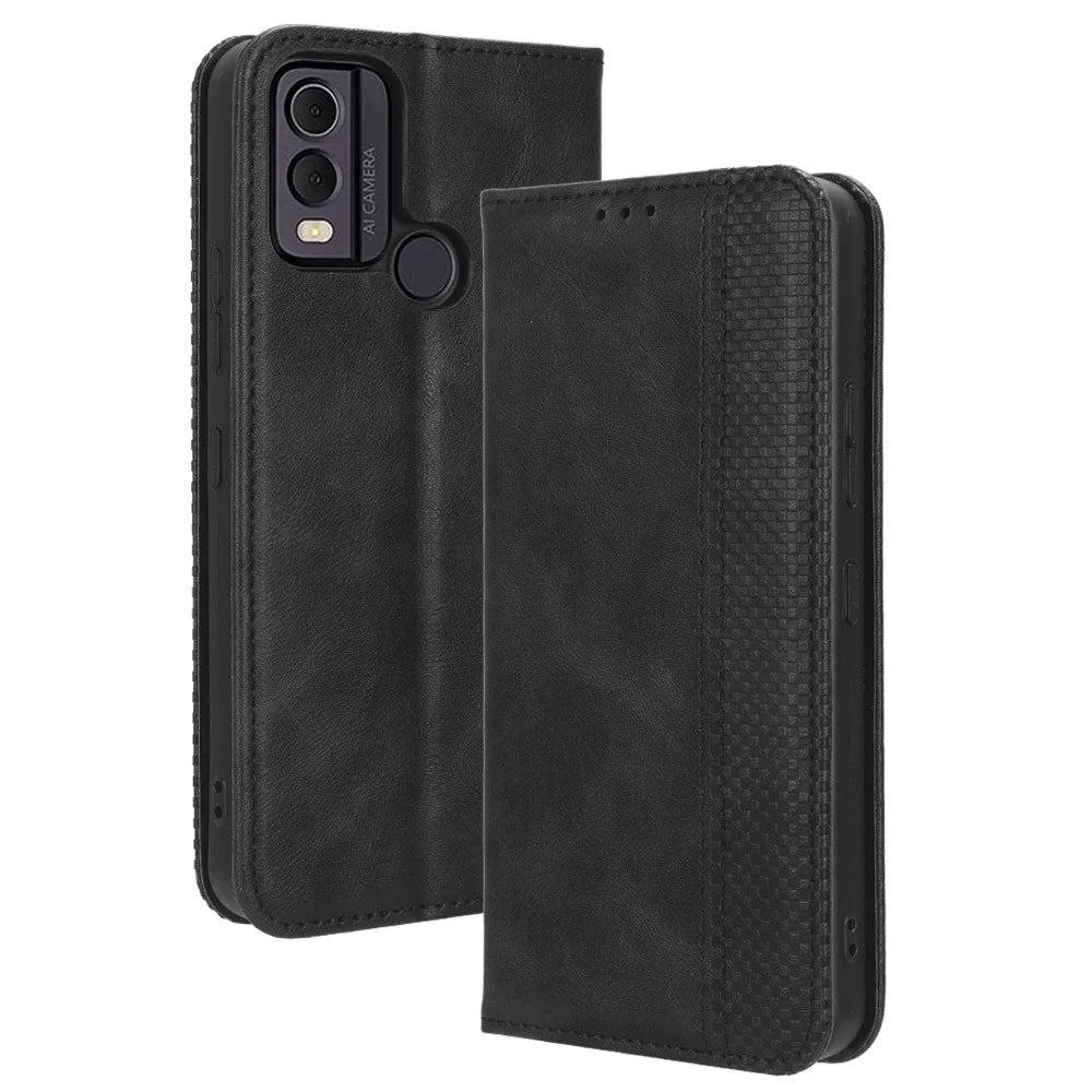 Retro PU Leather Phone Case for Nokia C22 , Foldable Stand Wallet Cell Phone Cover - Black - 1