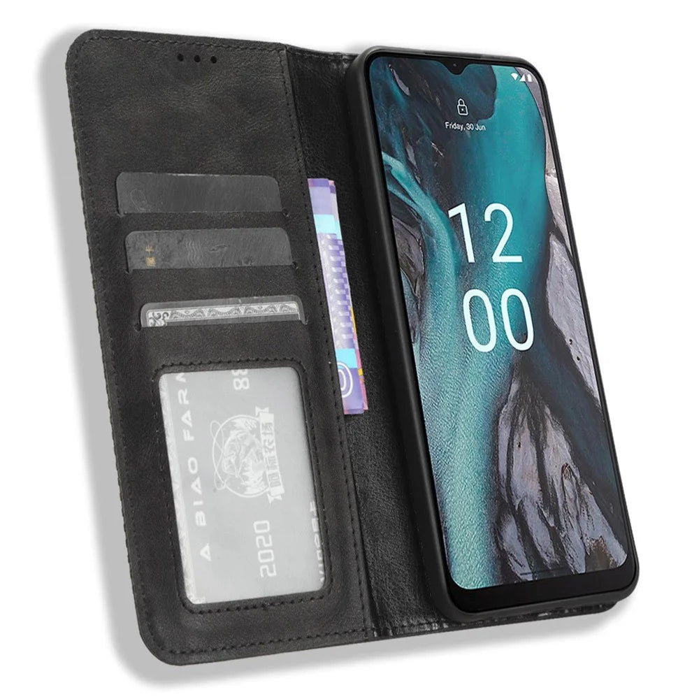 Retro PU Leather Phone Case for Nokia C22 , Foldable Stand Wallet Cell Phone Cover - Black - 2