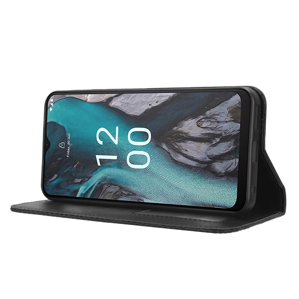Retro PU Leather Phone Case for Nokia C22 , Foldable Stand Wallet Cell Phone Cover - Black - 3