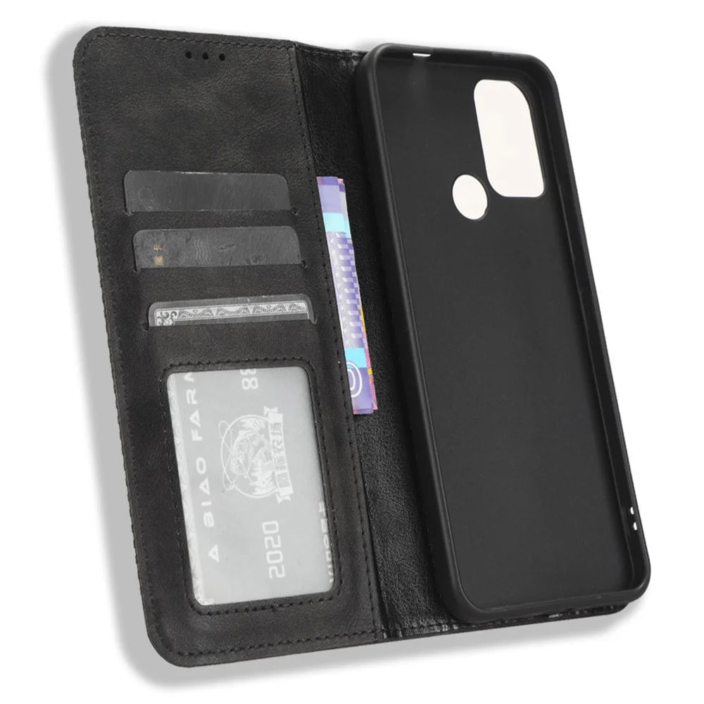 Retro PU Leather Phone Case for Nokia C22 , Foldable Stand Wallet Cell Phone Cover - Black - 4