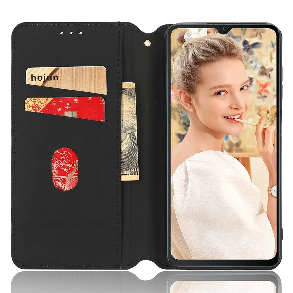 For Oukitel C32 Wallet Stand Leather Phone Cover Rhombus Imprinted Phone Case - Black - 2