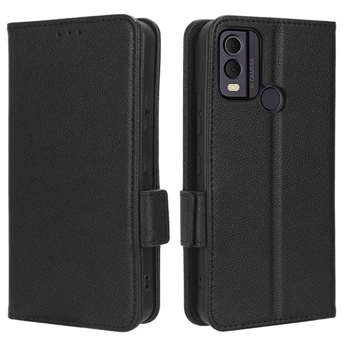 For Nokia C22 PU Leather Anti-drop Phone Case Litchi Texture Flip Stand Wallet Cover - Black - 1