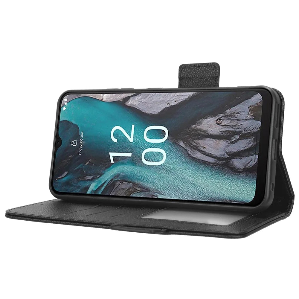 For Nokia C22 PU Leather Anti-drop Phone Case Litchi Texture Flip Stand Wallet Cover - Black - 3