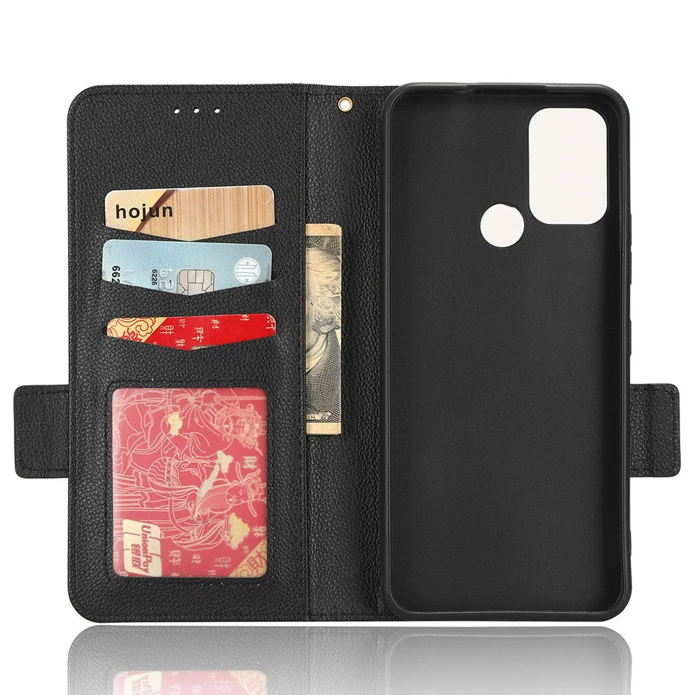 For Nokia C22 PU Leather Anti-drop Phone Case Litchi Texture Flip Stand Wallet Cover - Black - 4