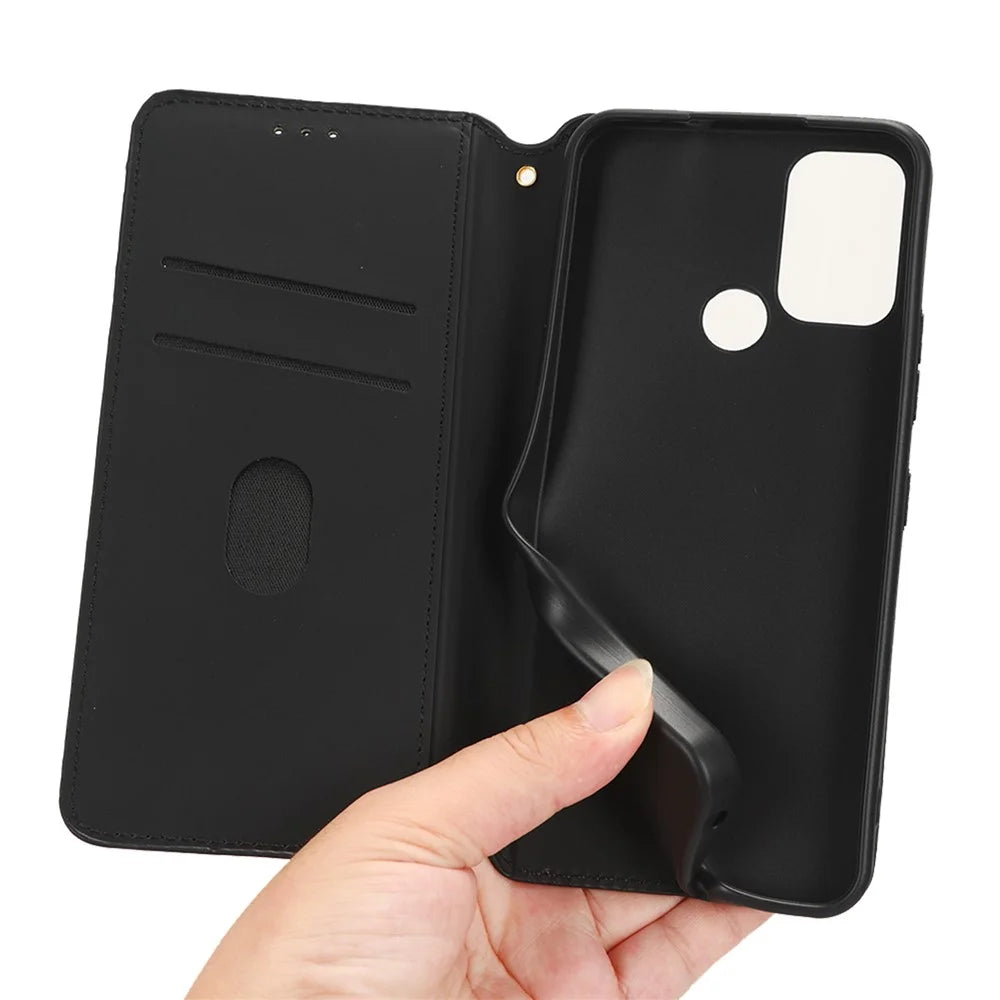 For Nokia C22 PU Leather Magnetic Closing Cover Rhombus Imprinted Wallet Stand Phone Case - Black - 4