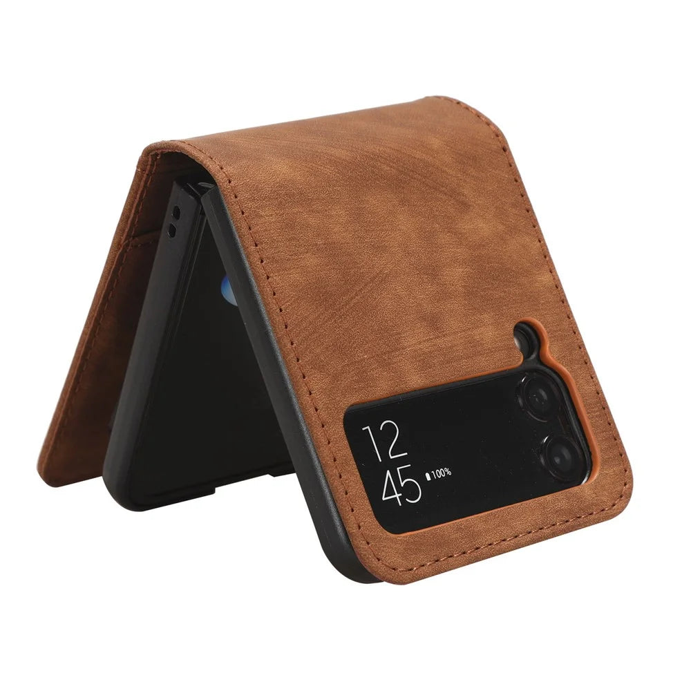 For Samsung Galaxy Z Flip4 5G Card Slots Leather Phone Cover Two-piece Design Folding Phone Case - Brown - 3