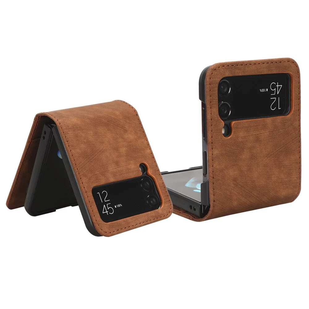 For Samsung Galaxy Z Flip4 5G Card Slots Leather Phone Cover Two-piece Design Folding Phone Case - Brown - 4