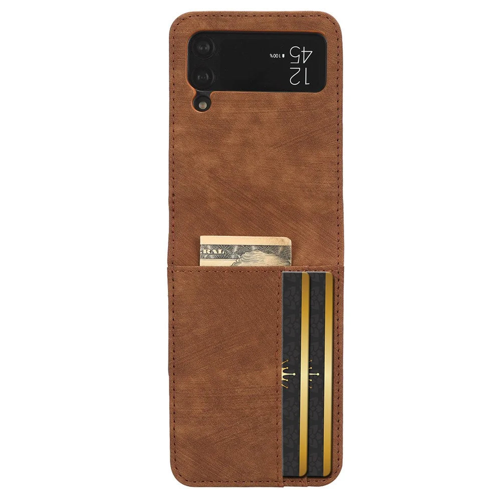 For Samsung Galaxy Z Flip4 5G Card Slots Leather Phone Cover Two-piece Design Folding Phone Case - Brown - 5