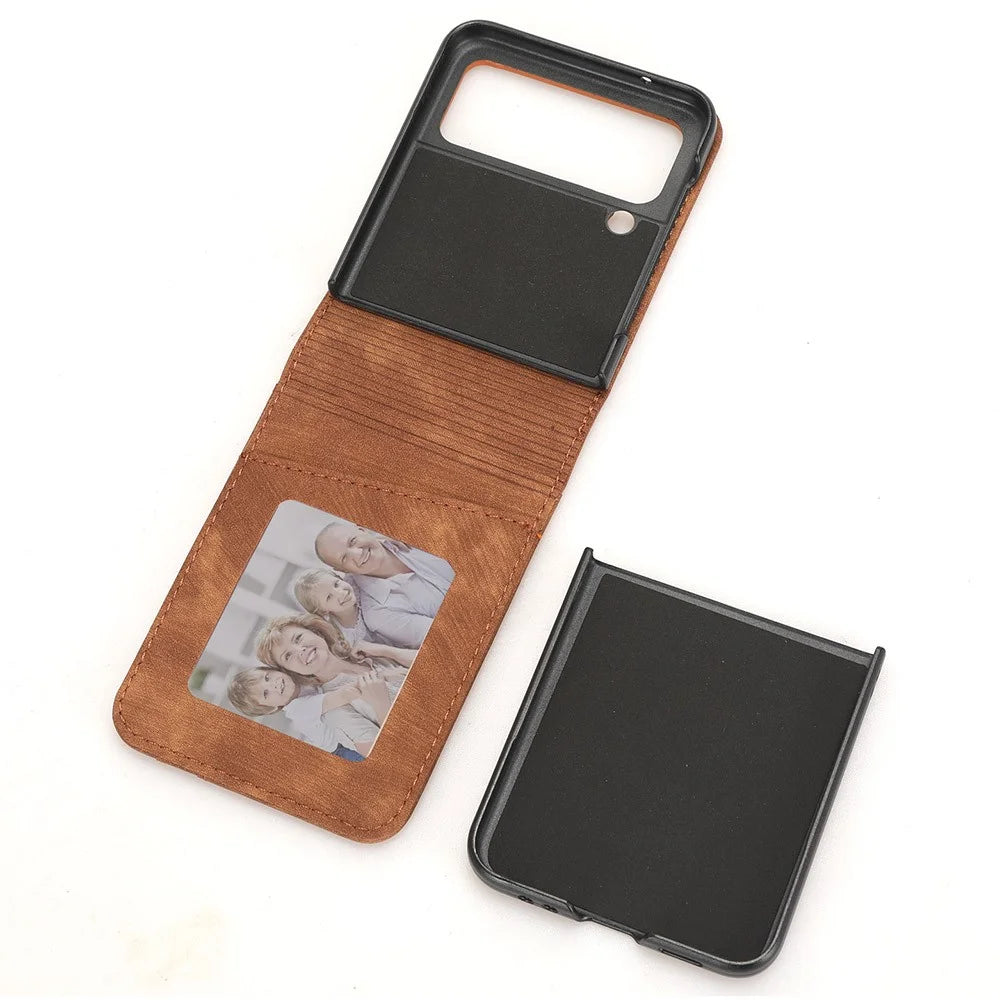 For Samsung Galaxy Z Flip4 5G Card Slots Leather Phone Cover Two-piece Design Folding Phone Case - Brown - 7