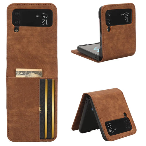 For Samsung Galaxy Z Flip3 5G Card Holder PU Leather Phone Case Two-piece Design Phone Cover - Brown - 1