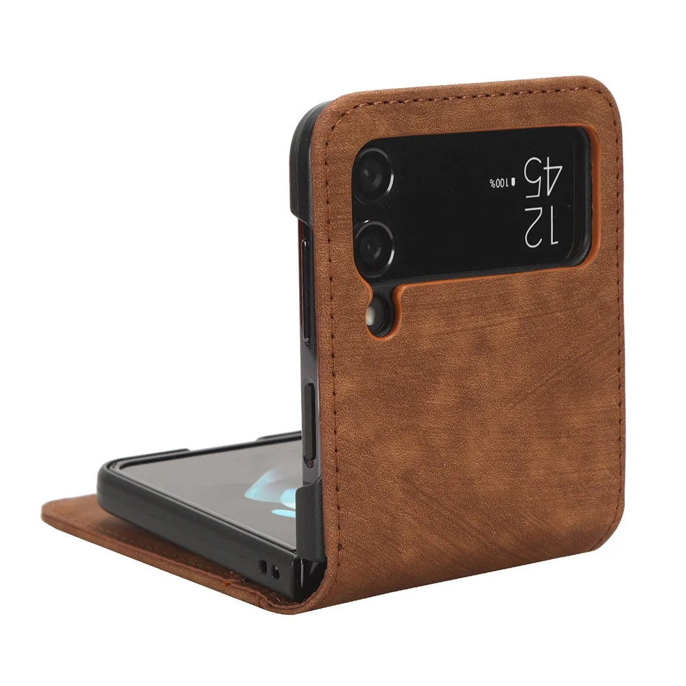 For Samsung Galaxy Z Flip3 5G Card Holder PU Leather Phone Case Two-piece Design Phone Cover - Brown - 2